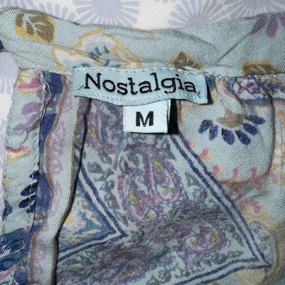 Nostalgia Dress Womens Medium Blue Pink Floral Flowers Boho Peasant Y2K Vintage - Picture 6 of 6